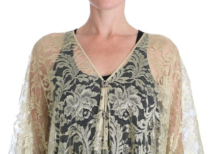 Dolce &amp; Gabbana – Cape-Kleid mit goldener Blumenspitze und Kristallen