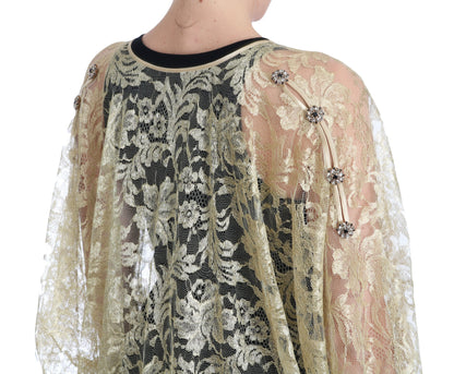 Dolce &amp; Gabbana – Cape-Kleid mit goldener Blumenspitze und Kristallen