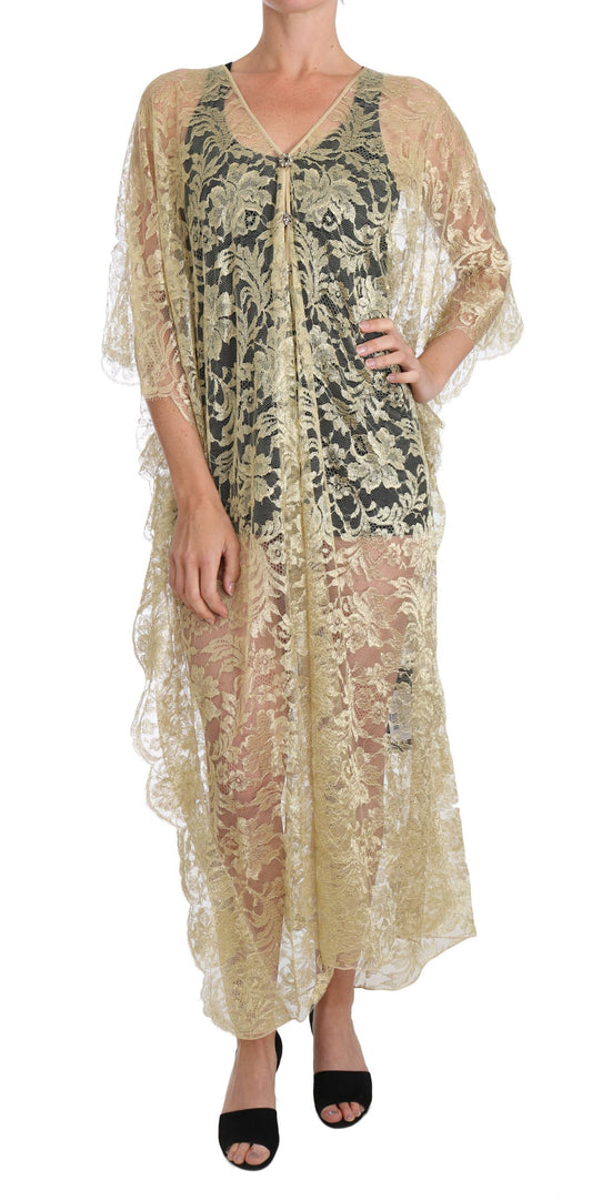 Dolce &amp; Gabbana – Cape-Kleid mit goldener Blumenspitze und Kristallen