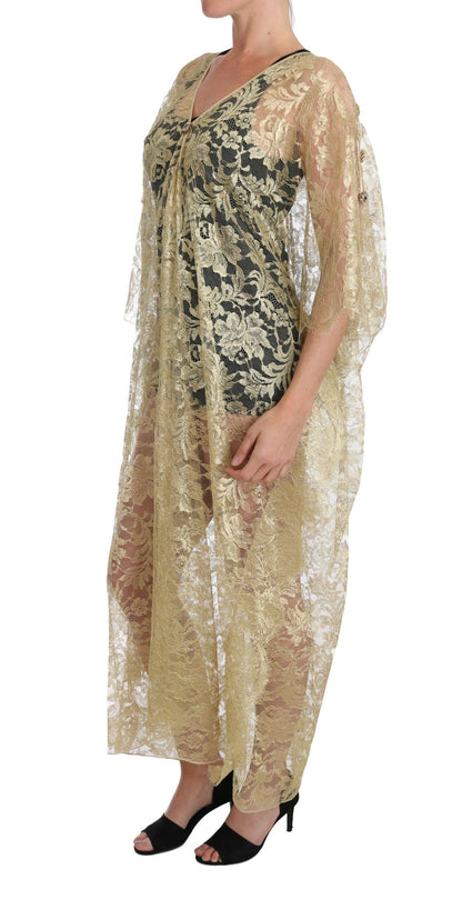 Dolce &amp; Gabbana – Cape-Kleid mit goldener Blumenspitze und Kristallen
