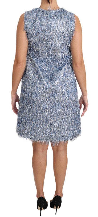 Dolce &amp; Gabbana – Hellblaues Etuikleid mit Fransen