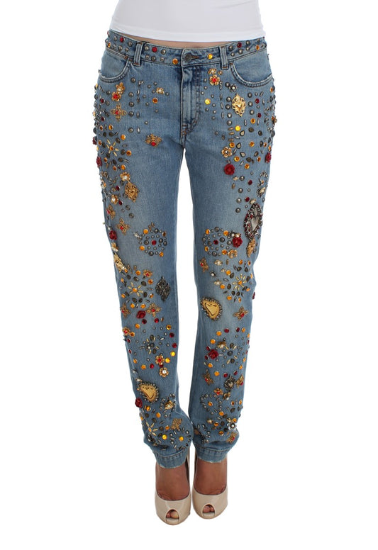 Dolce &amp; Gabbana – Jeans mit Kristallrosen und Herzverzierung