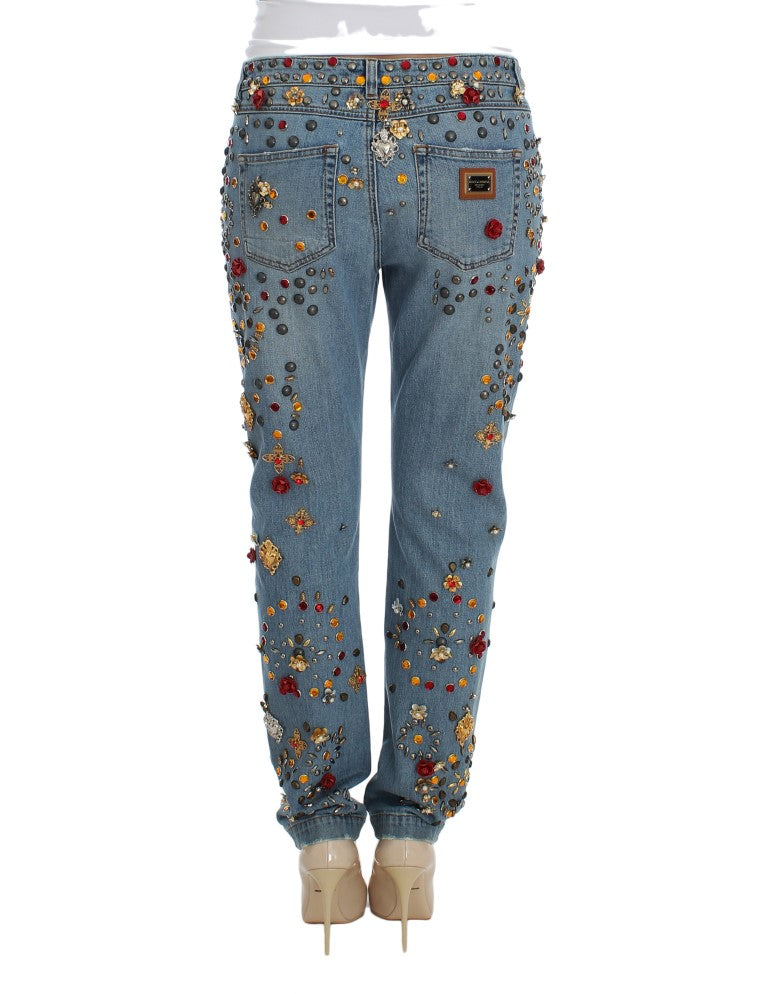 Dolce &amp; Gabbana – Jeans mit Kristallrosen und Herzverzierung