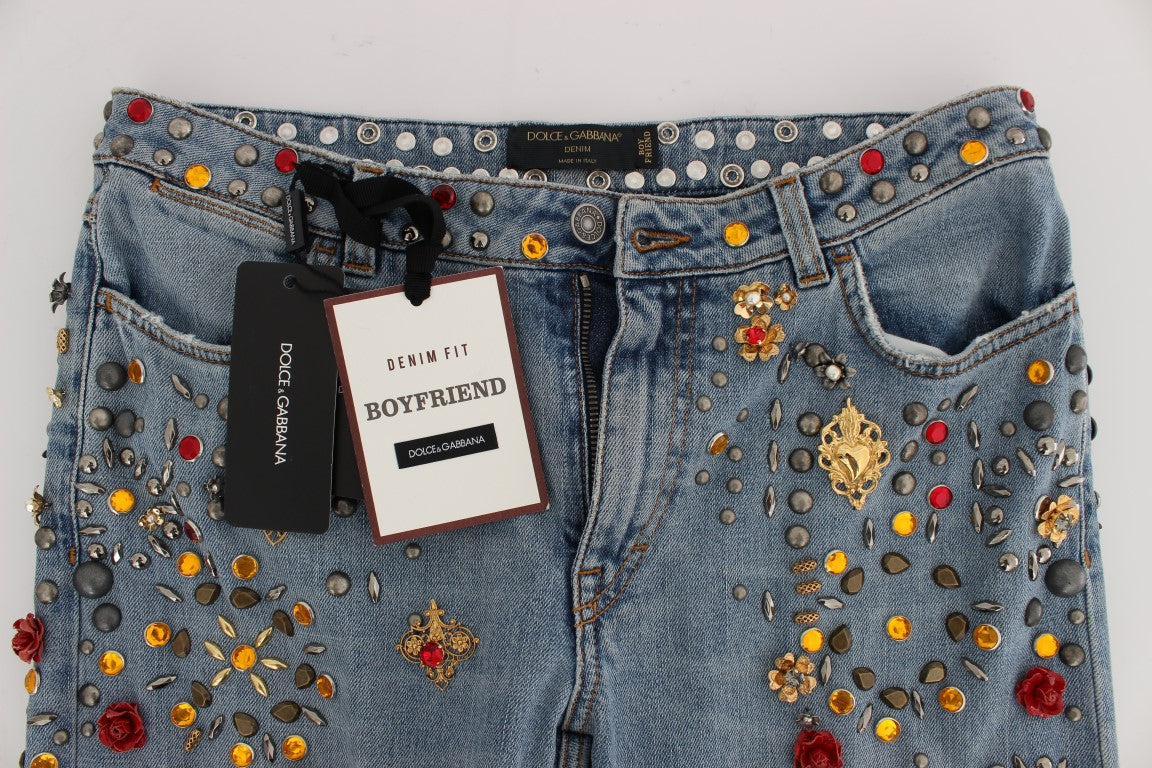 Dolce &amp; Gabbana – Jeans mit Kristallrosen und Herzverzierung