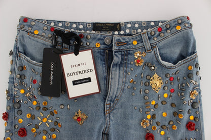 Dolce &amp; Gabbana – Jeans mit Kristallrosen und Herzverzierung