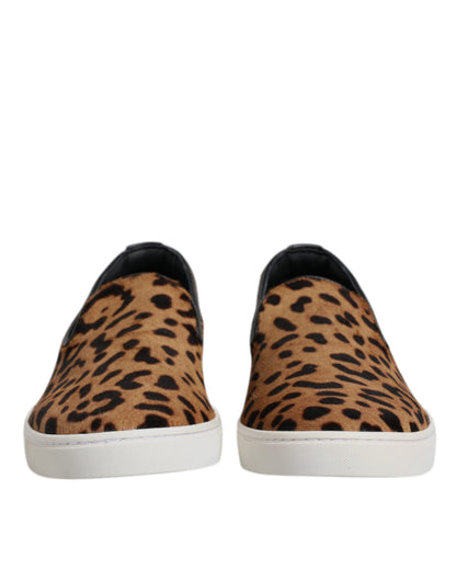 Dolce &amp; Gabbana Braune Sneakers aus Kalbsleder mit Leopardenmuster