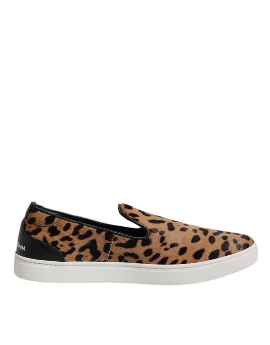 Dolce &amp; Gabbana Braune Sneakers aus Kalbsleder mit Leopardenmuster