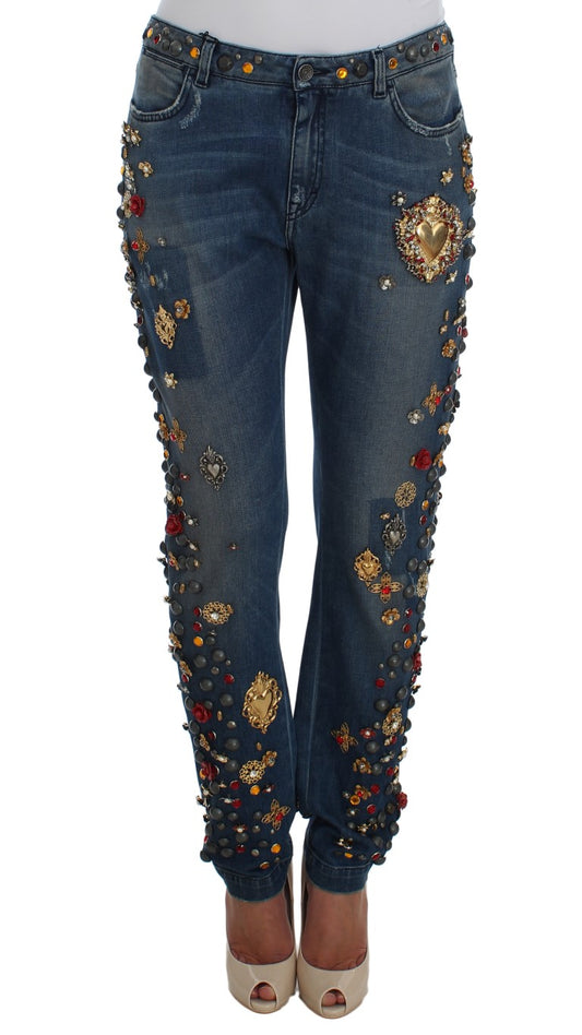 Dolce &amp; Gabbana – Jeans mit Kristallrosen und Herzverzierung