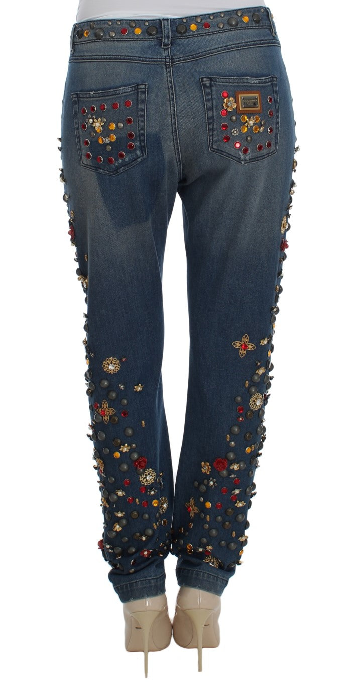 Dolce &amp; Gabbana – Jeans mit Kristallrosen und Herzverzierung