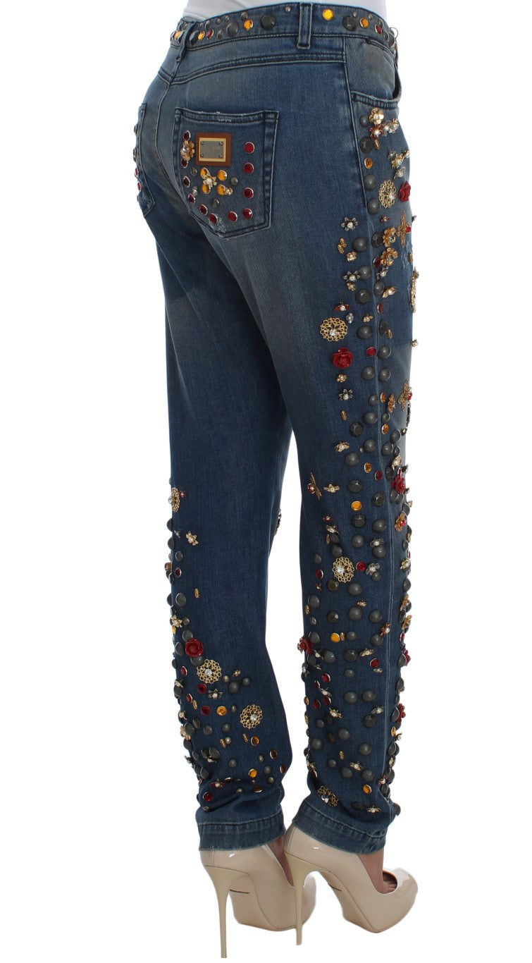 Dolce &amp; Gabbana – Jeans mit Kristallrosen und Herzverzierung