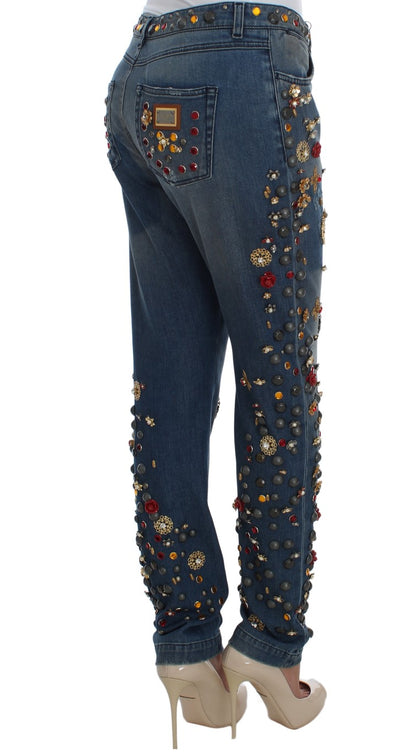 Dolce &amp; Gabbana – Jeans mit Kristallrosen und Herzverzierung