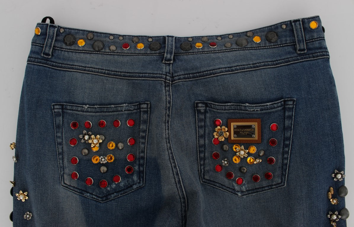 Dolce &amp; Gabbana – Jeans mit Kristallrosen und Herzverzierung