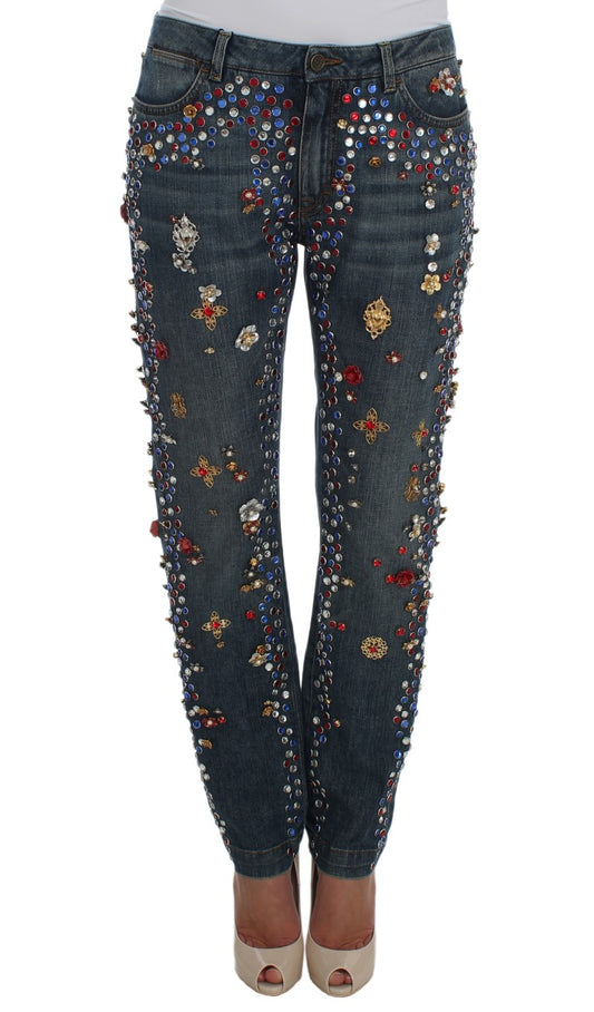 Dolce &amp; Gabbana – Jeans mit Kristallrosen und Herzverzierung