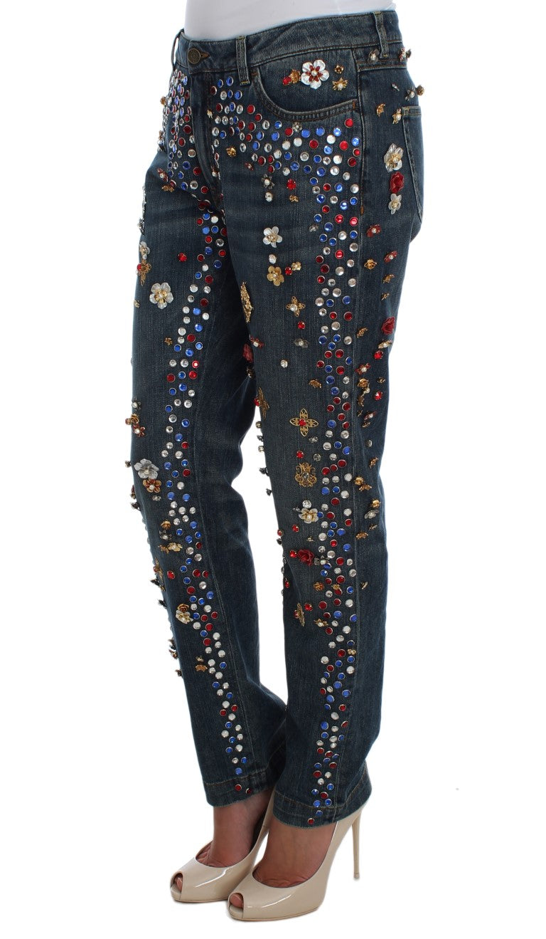Dolce &amp; Gabbana – Jeans mit Kristallrosen und Herzverzierung
