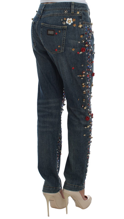 Dolce &amp; Gabbana – Jeans mit Kristallrosen und Herzverzierung