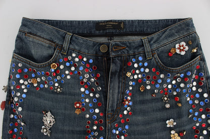 Dolce &amp; Gabbana – Jeans mit Kristallrosen und Herzverzierung