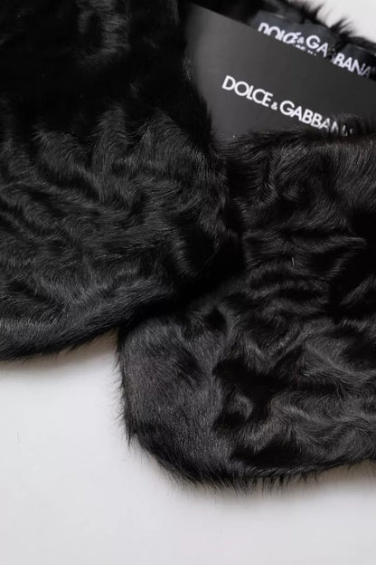 Dolce &amp; Gabbana Damen-Halswickelschal mit schwarzem Lammfellkragen
