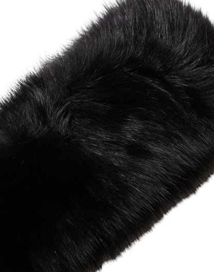 Dolce &amp; Gabbana – Schwarzer Wickelschal mit Pelzkragen und Schulter