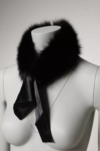 Dolce &amp; Gabbana – Schwarzer Wickelschal mit Pelzkragen und Schulter