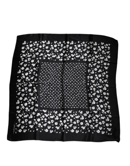 Dolce &amp; Gabbana – Schwarzer quadratischer Wickelschal aus Seide mit Blumenmuster