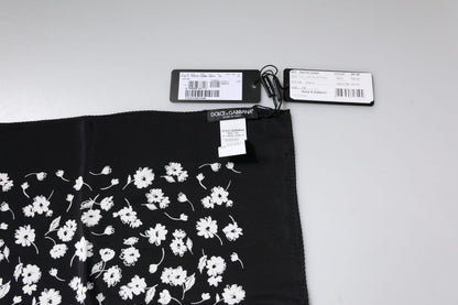 Dolce &amp; Gabbana – Schwarzer quadratischer Wickelschal aus Seide mit Blumenmuster