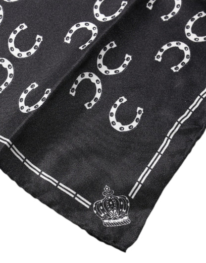 Dolce &amp; Gabbana – Quadratisches Einstecktuch aus schwarzer Seide im Hufeisen-Design