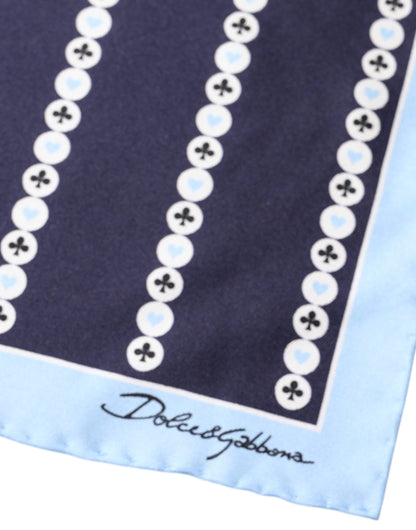 Dolce &amp; Gabbana – Blauer Seidentaschentuch mit Herz-Spade-Muster