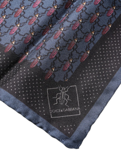Dolce &amp; Gabbana Dunkelblauer Käfer-Taschentuchschal mit quadratischem Muster