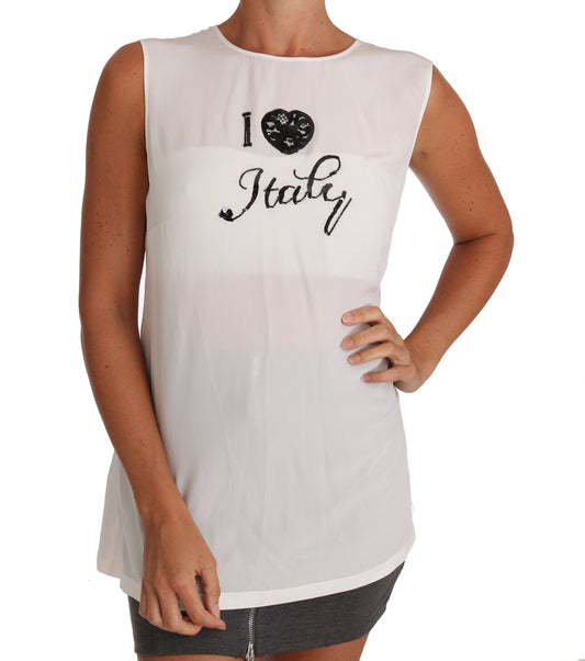 Dolce &amp; Gabbana – Camisole-T-Shirt „I LOVE ITALY“ aus weißer Seide