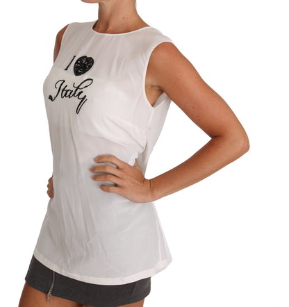 Dolce &amp; Gabbana – Camisole-T-Shirt „I LOVE ITALY“ aus weißer Seide