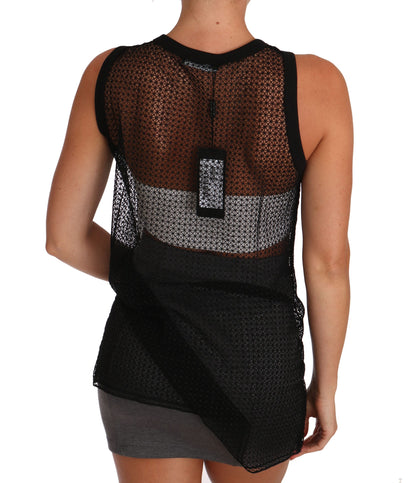 Dolce &amp; Gabbana – Transparentes Blusen-T-Shirt aus schwarzem Netzstoff