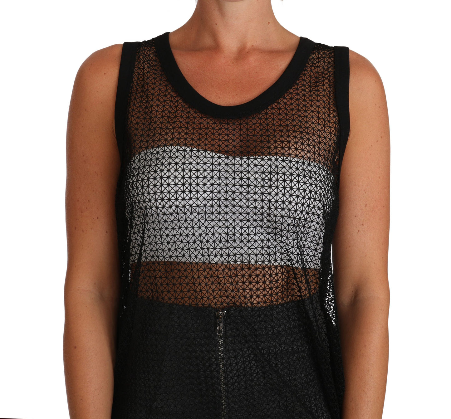Dolce &amp; Gabbana – Transparentes Blusen-T-Shirt aus schwarzem Netzstoff