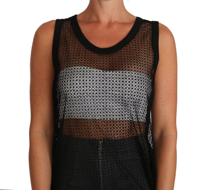 Dolce &amp; Gabbana – Transparentes Blusen-T-Shirt aus schwarzem Netzstoff