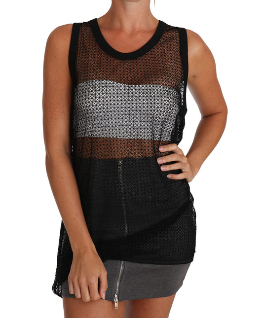 Dolce &amp; Gabbana – Transparentes Blusen-T-Shirt aus schwarzem Netzstoff