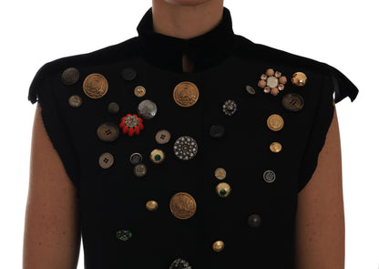 Dolce &amp; Gabbana – Schwarze, verzierte Militärjacke mit Blumenmuster