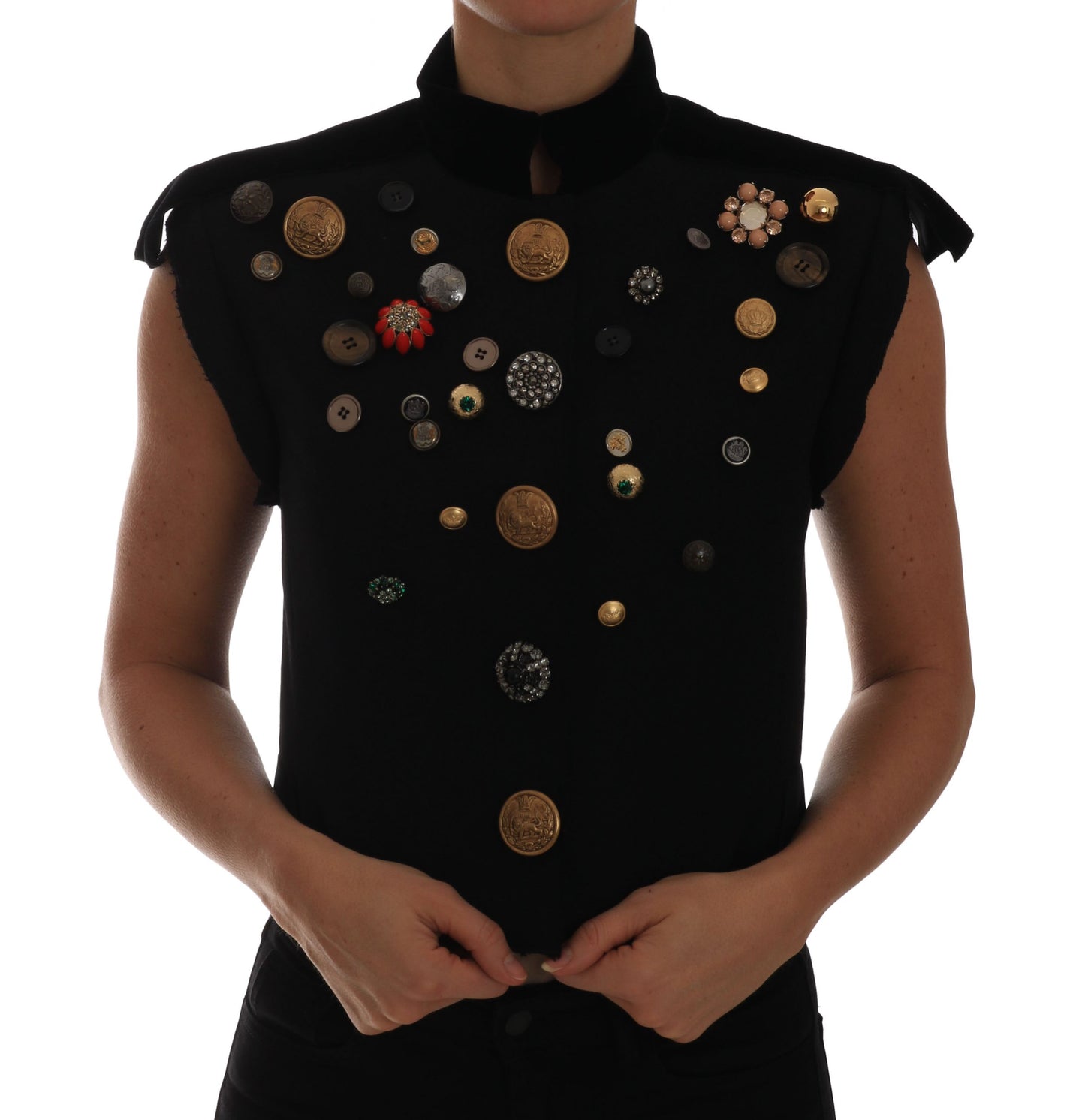 Dolce &amp; Gabbana – Schwarze, verzierte Militärjacke mit Blumenmuster