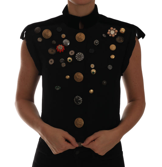 Dolce &amp; Gabbana – Schwarze, verzierte Militärjacke mit Blumenmuster