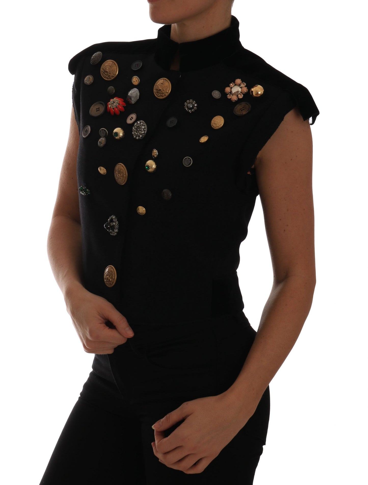 Dolce &amp; Gabbana – Schwarze, verzierte Militärjacke mit Blumenmuster