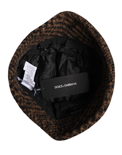 Dolce &amp; Gabbana – Brauner Fischerhut aus gewebter Wolle mit Hahnentrittmuster