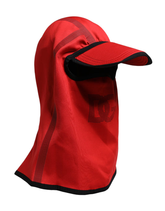 Dolce &amp; Gabbana – Balaclava-Mütze aus Polyester mit rotem Logo und breiter Krempe