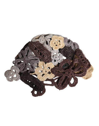 Dolce &amp; Gabbana – Mehrfarbige Häkelmütze aus Seide mit Blumenmuster