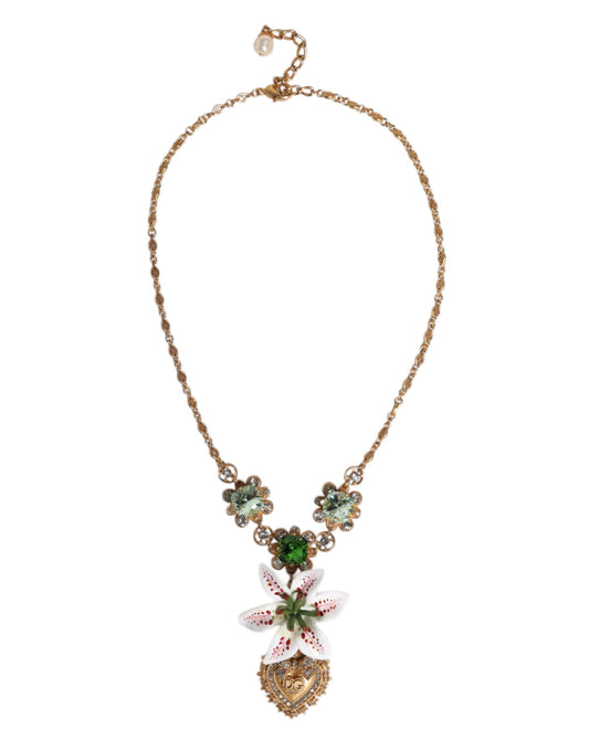 Dolce &amp; Gabbana Halskette mit Herzanhänger aus goldenem Messing mit Lilienkristall