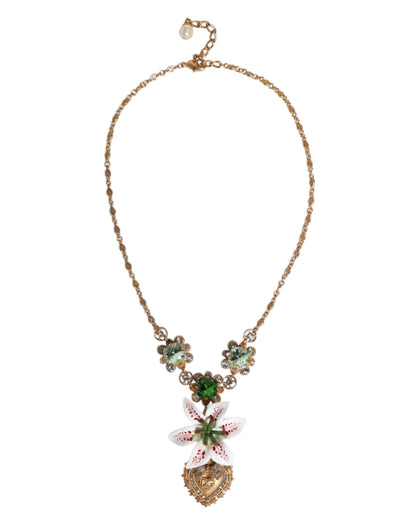 Dolce &amp; Gabbana Halskette mit Herzanhänger aus goldenem Messing mit Lilienkristall