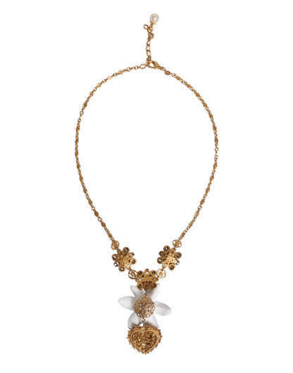 Dolce &amp; Gabbana Halskette mit Herzanhänger aus goldenem Messing mit Lilienkristall