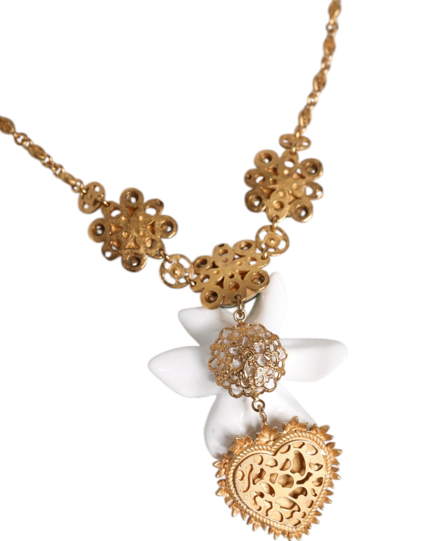 Dolce &amp; Gabbana Halskette mit Herzanhänger aus goldenem Messing mit Lilienkristall
