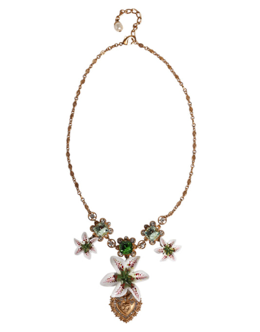 Dolce &amp; Gabbana Halskette mit Herzanhänger aus goldenem Messing mit Lilienkristall