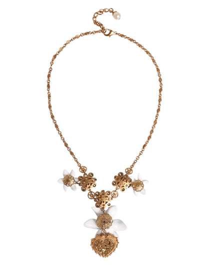 Dolce &amp; Gabbana Halskette mit Herzanhänger aus goldenem Messing mit Lilienkristall