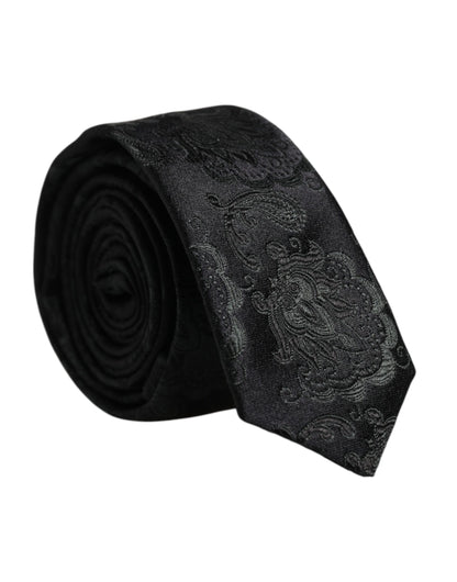 Dolce &amp; Gabbana Dunkelgrüne, verstellbare Seidenkrawatte mit Blumenmuster