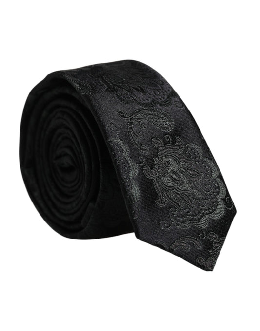 Dolce &amp; Gabbana Dunkelgrüne, verstellbare Seidenkrawatte mit Blumenmuster