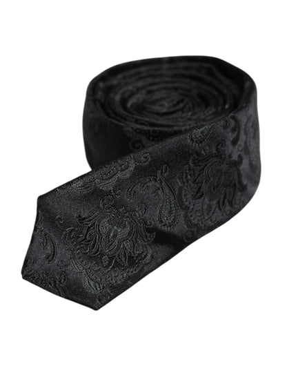 Dolce &amp; Gabbana Dunkelgrüne, verstellbare Seidenkrawatte mit Blumenmuster